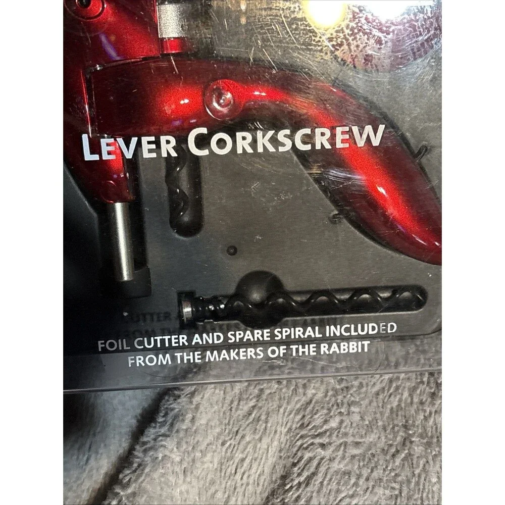 Houdini Red Lever Corkscrew 3-Piece Wine Opener Foil Cutter Spiral